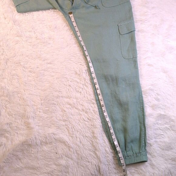 Nicole Miller Womens M 100% Linen Jogger Cargo Pants Mint Green Pockets Boho - Picture 11 of 11